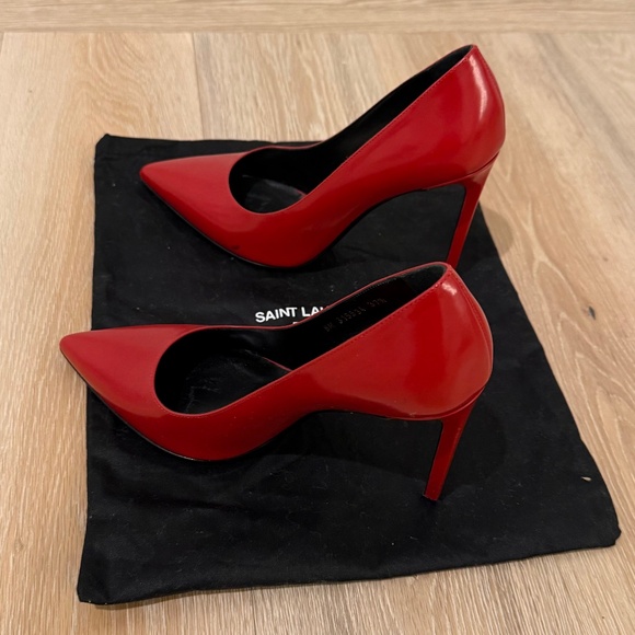 GUARANTEED AUTHENTIC SAINT LAURENT ANJA 105 RED LEATHER ESCARPIN PUMP- 37 1/2 - Picture 3 of 13